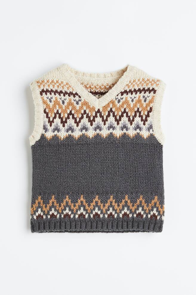Jacquard-knit sweater vest - Dark grey/Patterned
