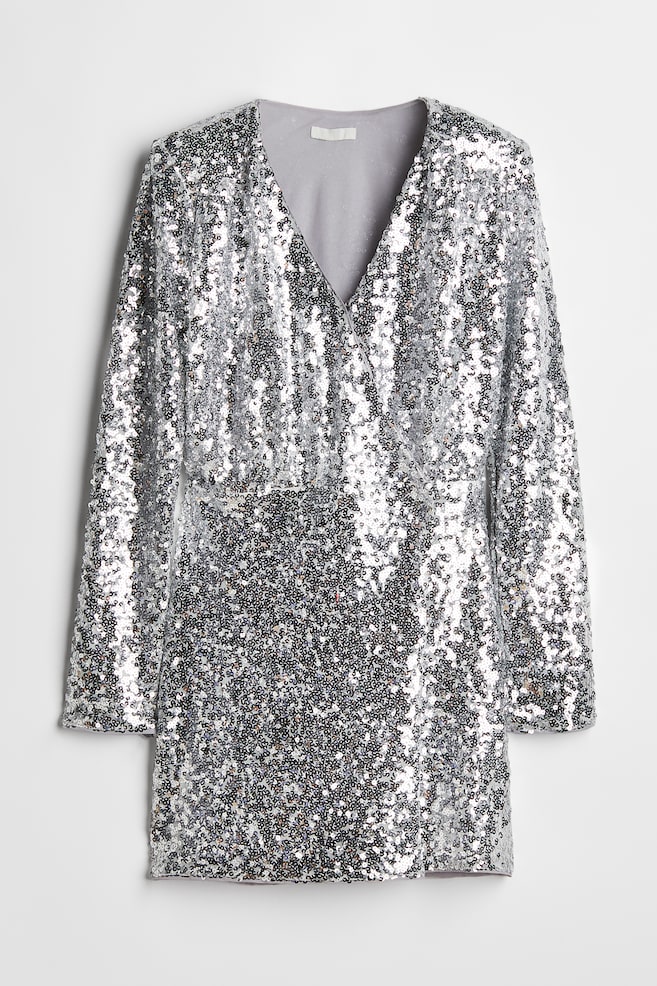 Sequined wrap dress - Silver-coloured - 1