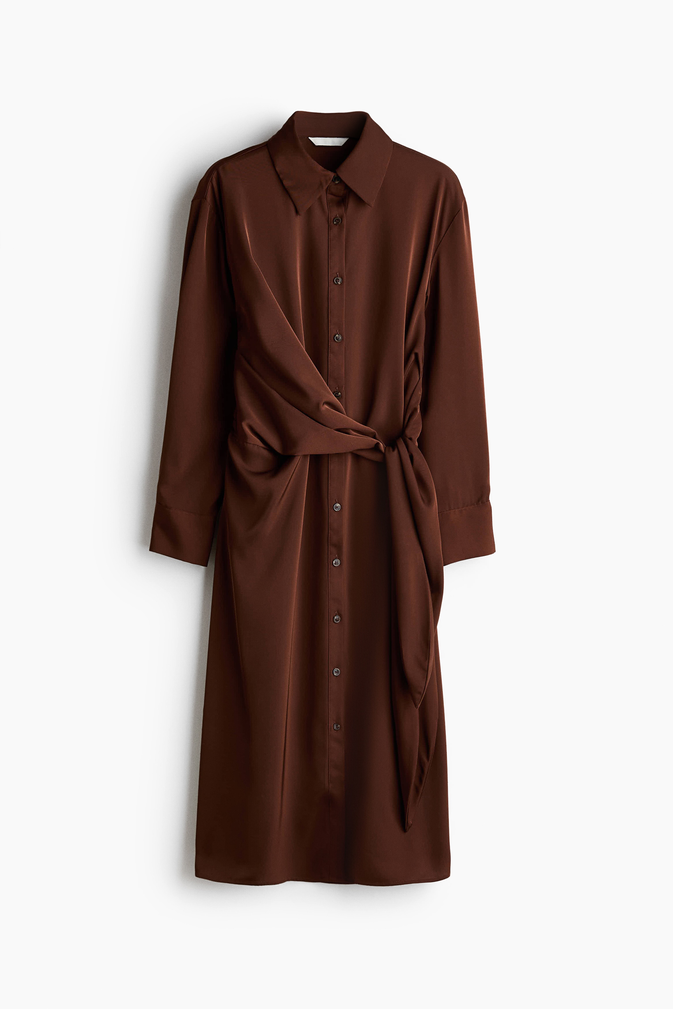 Tie-detail shirt dress - Rust brown