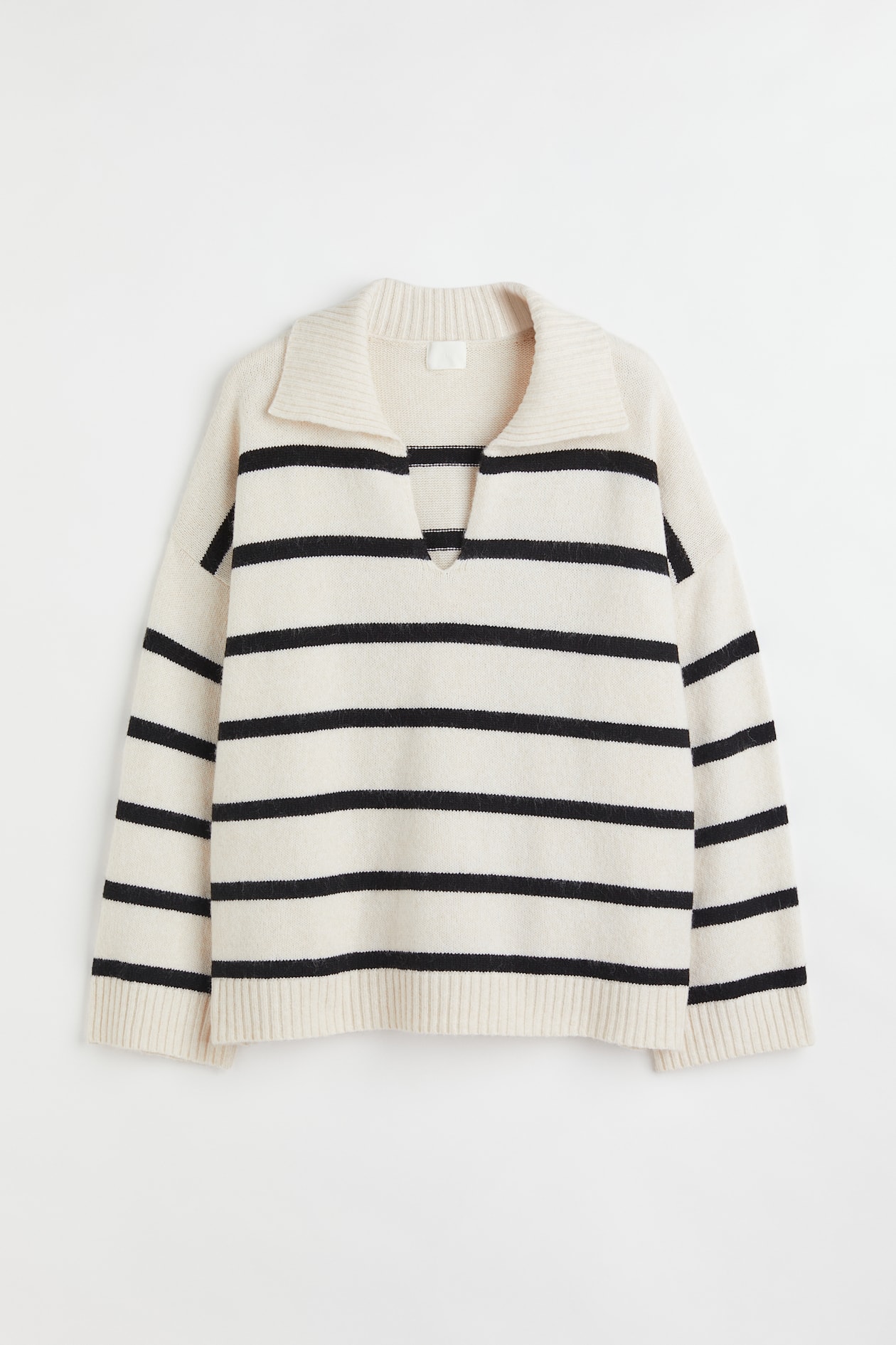 H&M+ Collared Sweater - V-neck - Long sleeve - Cream/striped - Ladies ...