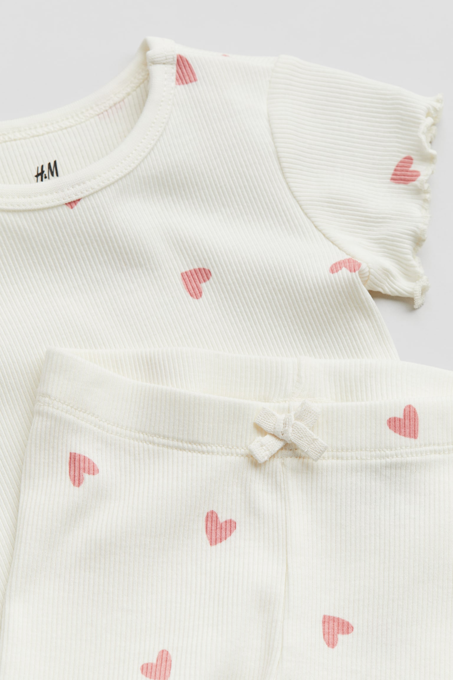 2-piece ribbed cotton set - White/Hearts/Dark grey/Light pink/Floral/Cream/Striped/Light dusty blue/Anchors - 2