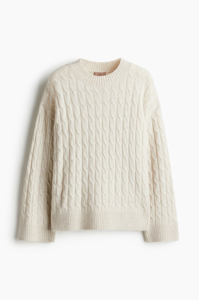 Pullover mit Zopfmuster - Cremefarben/Hellgraumeliert - 1