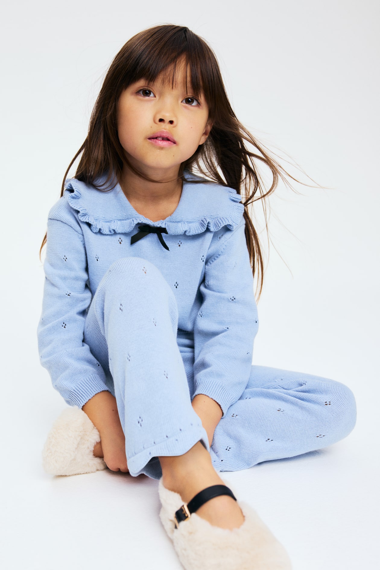 Ensemble 2 pièces en maille pointelle - Bleu ancien - ENFANT | H&M FR