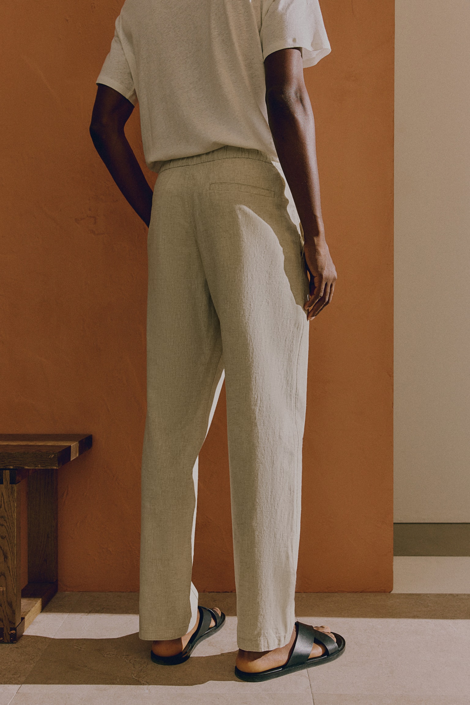 Regular Fit Linen-blend trousers - Cream/White/Navy blue/Sage green - 5