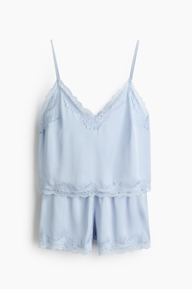 Lace-trimmed satin pyjamas - Light blue/Black/Black/Black/Light pink/Dark dusty pink/Rust brown/Spotted/Light mole/Dark pink/Light beige - 1