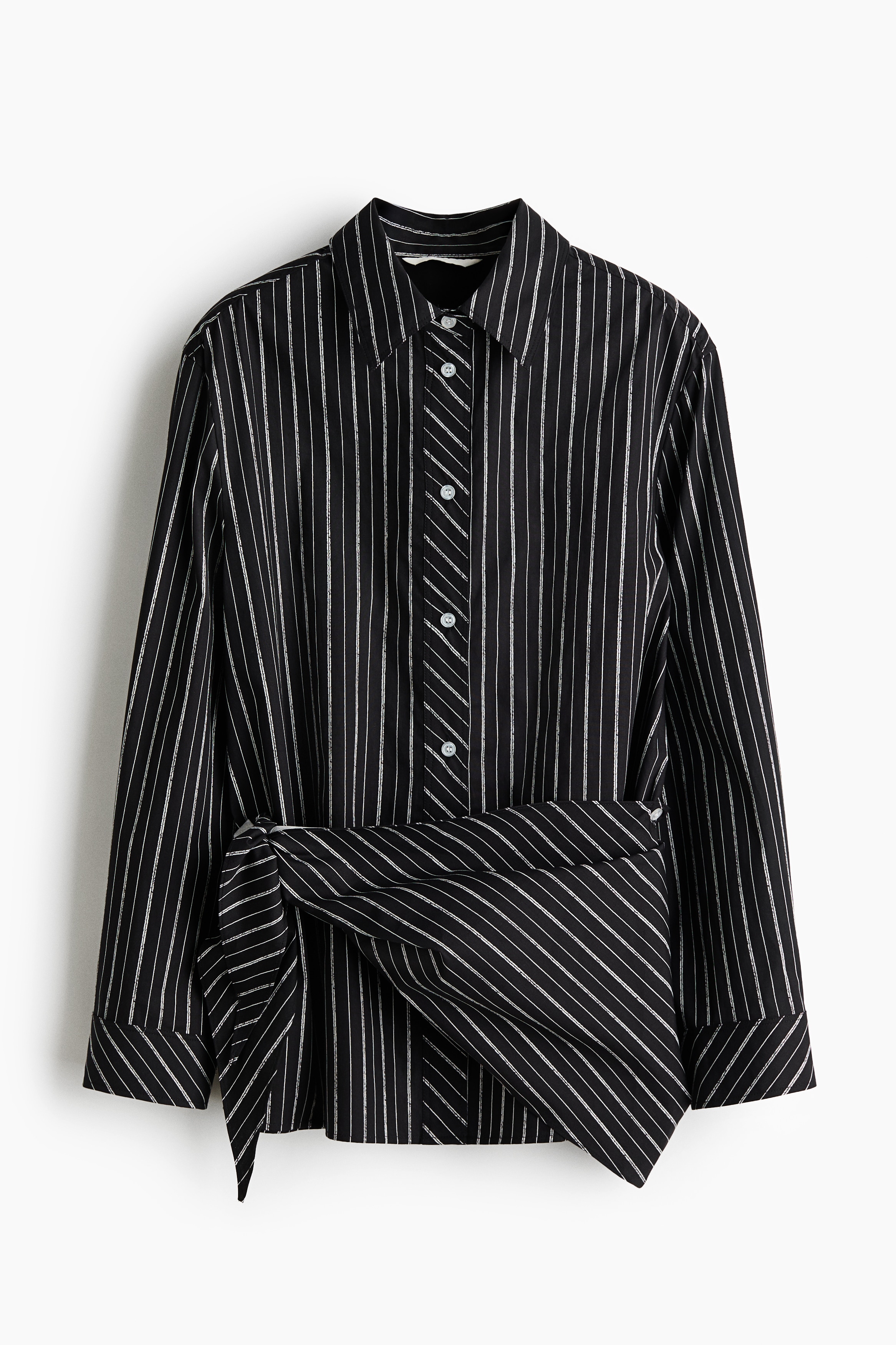 Áo sơ mi cotton có chi tiết khăn quàng - Màu đen/Kẻ/Màu trắng/Kẻ