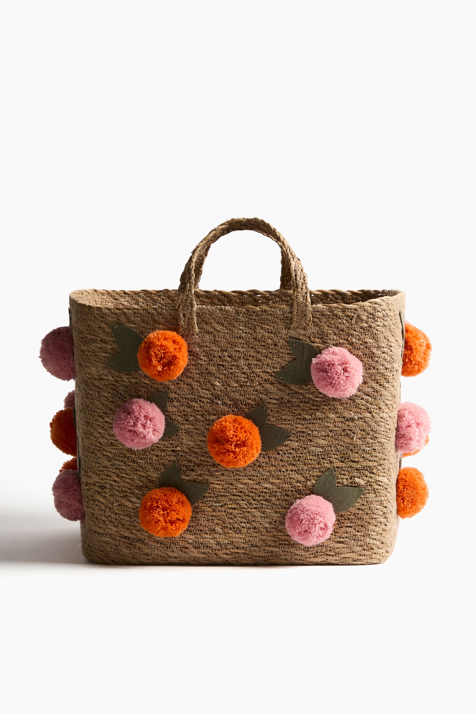 Cesto portaoggetti in seagrass con pon-pon - Beige/frutti - 1