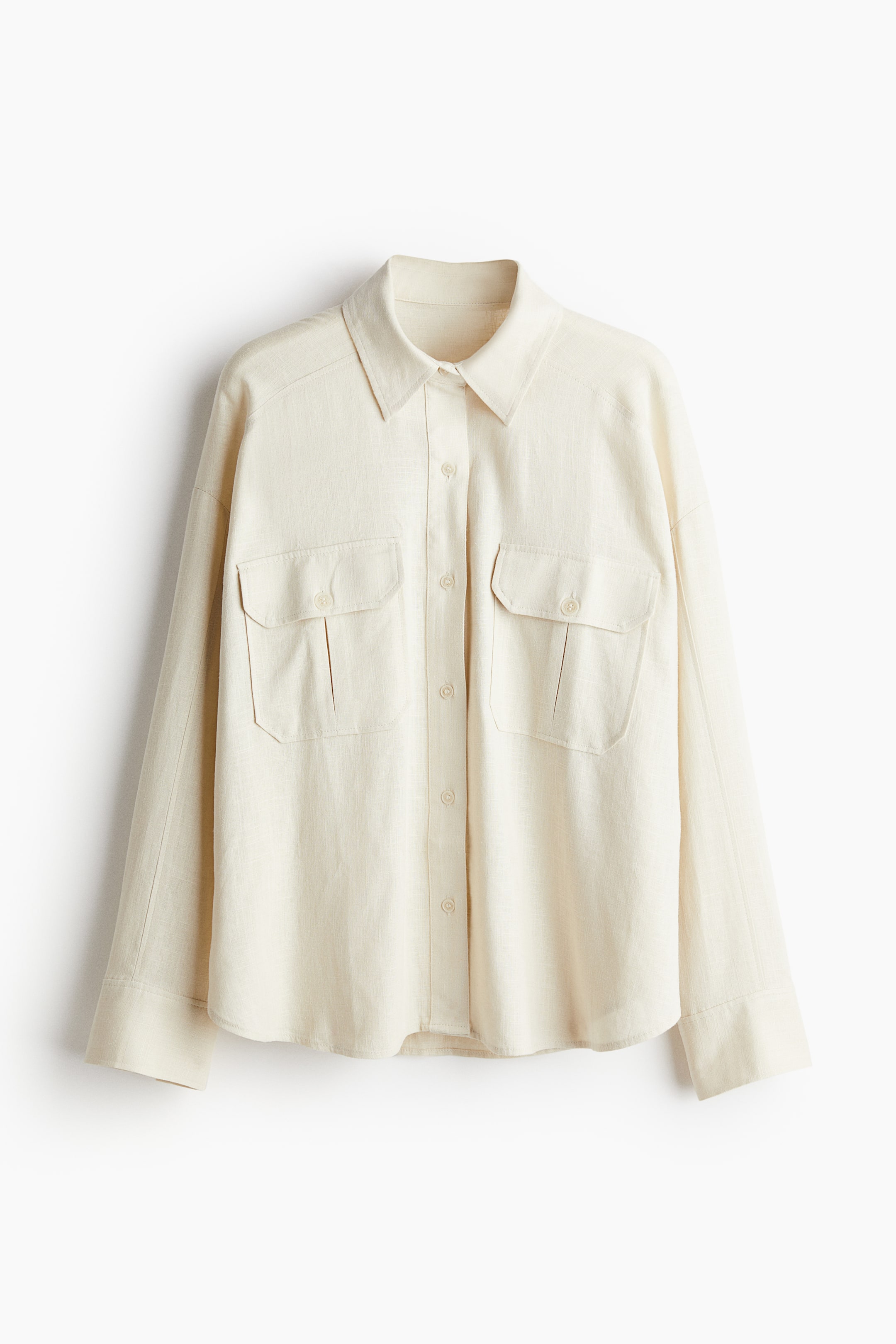 Oversized Linen-blend Cargo Shirt - Long sleeve - Long - Light beige ...