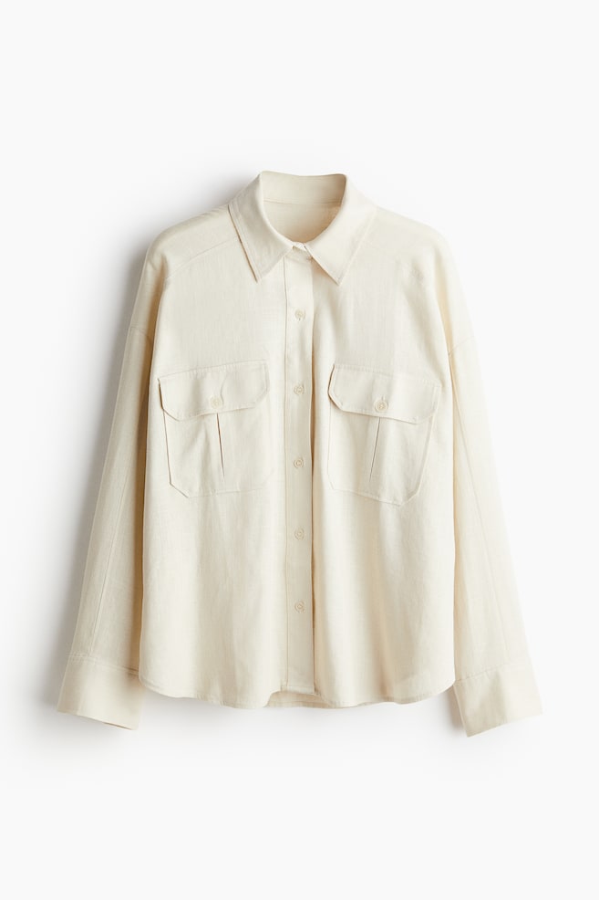 Oversized Linen-blend Cargo Shirt - Light beige - 1
