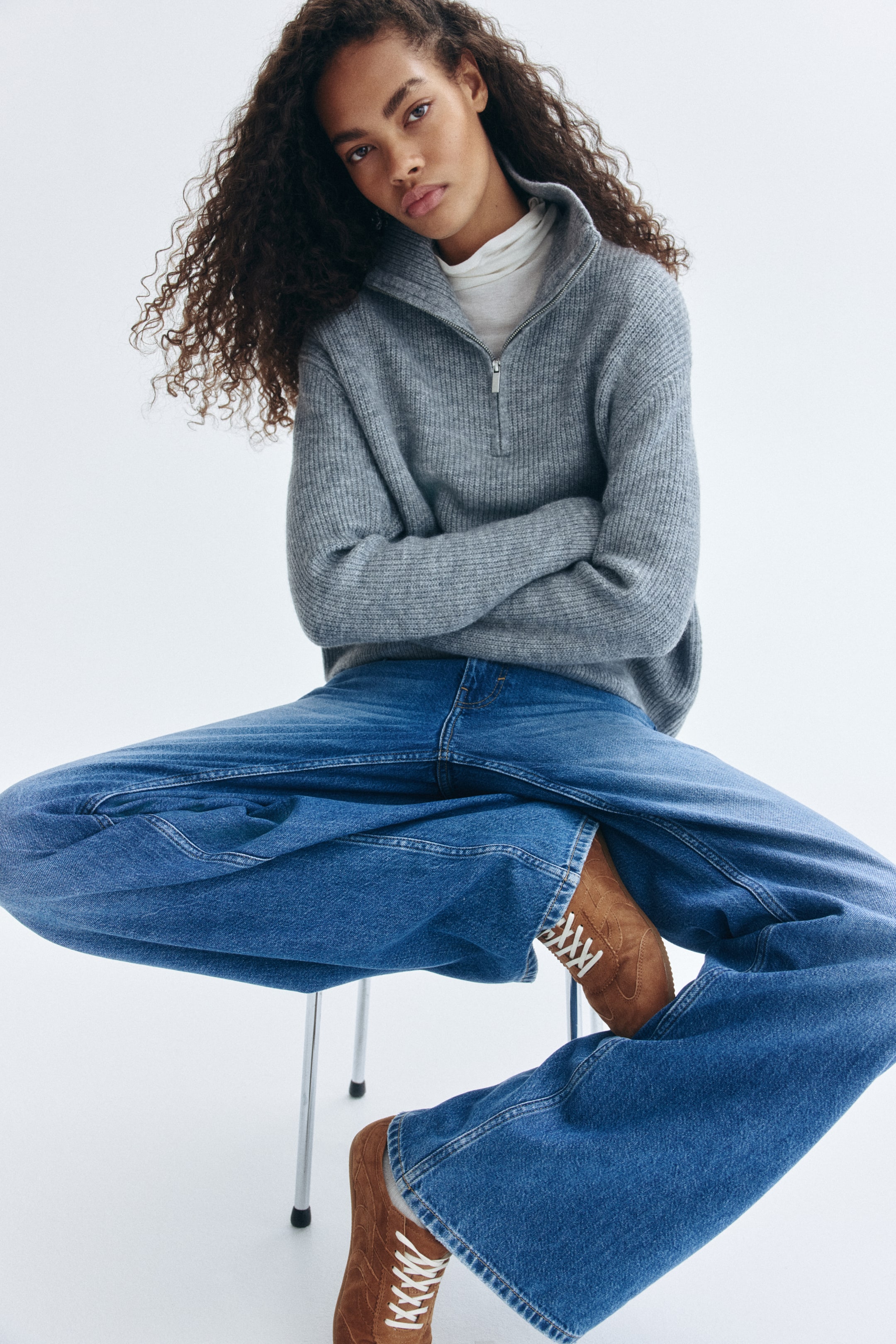 Grotere afbeelding bekijken: Ziptop-trui - Grijs gemêleerd - DAMES | H&M NL 1