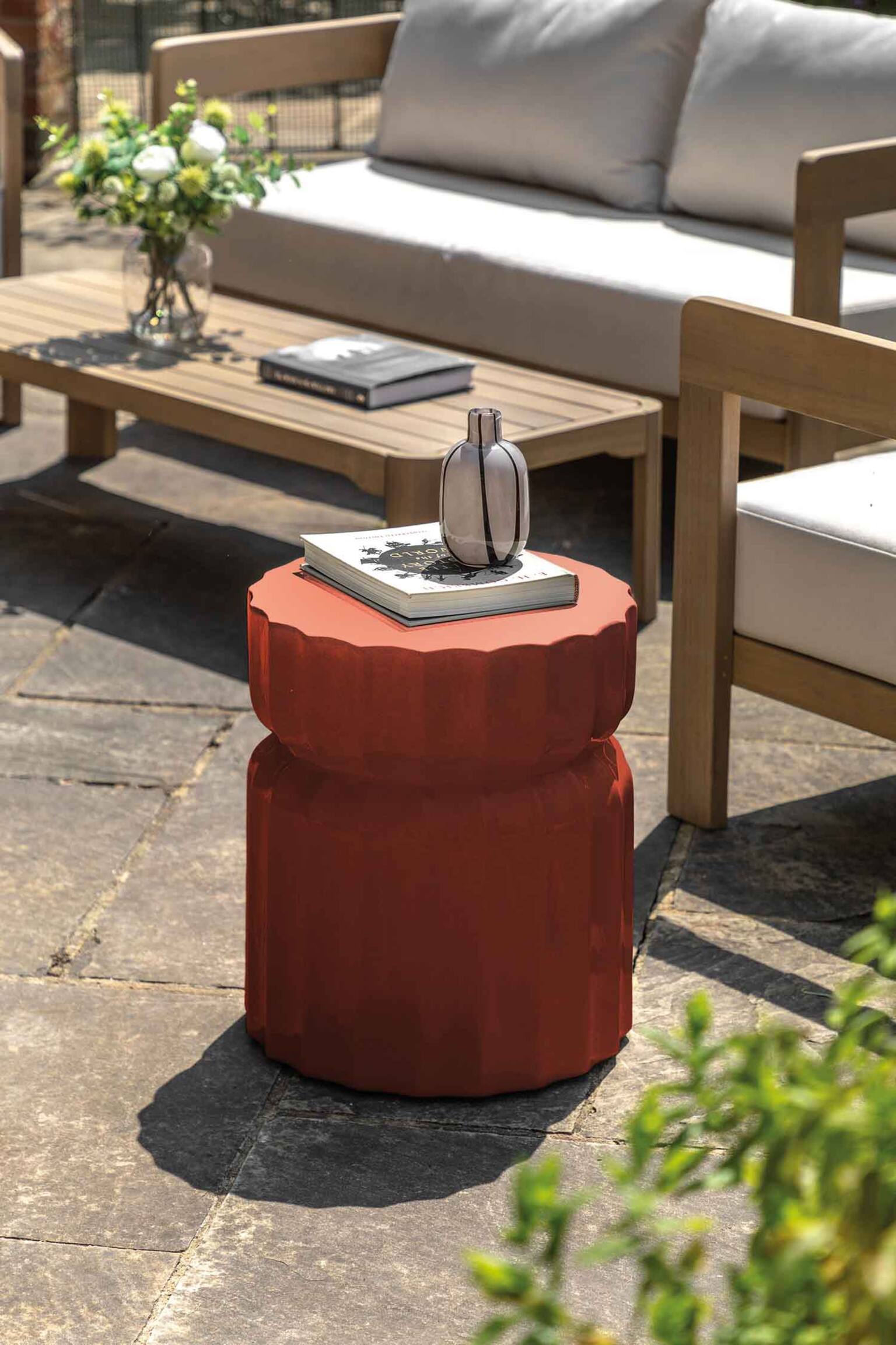 Glazed Side Table - Rust/Cream/Green - 1