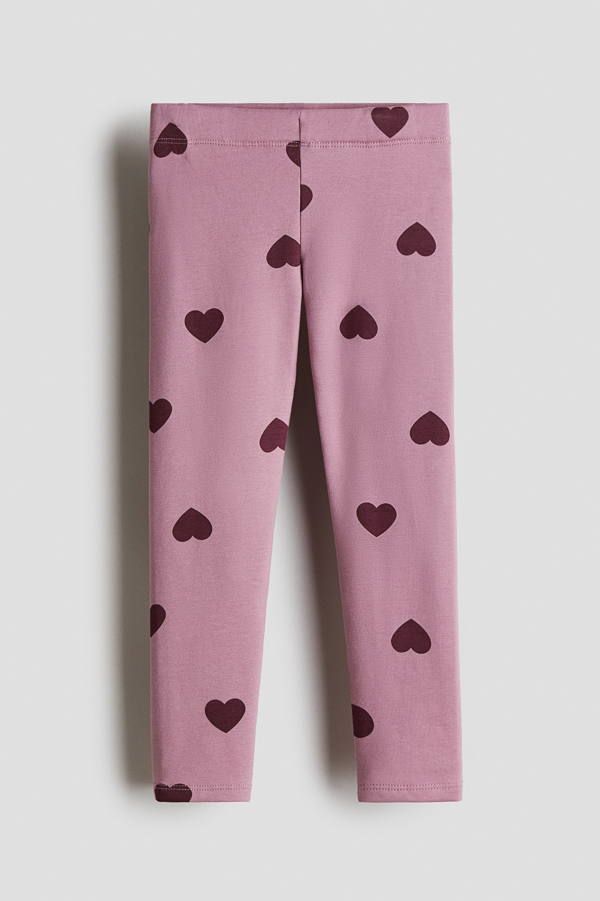 Girls - Dark dusty pink/Hearts Brushed-inside leggings - Size: 6-7Y  - H&M