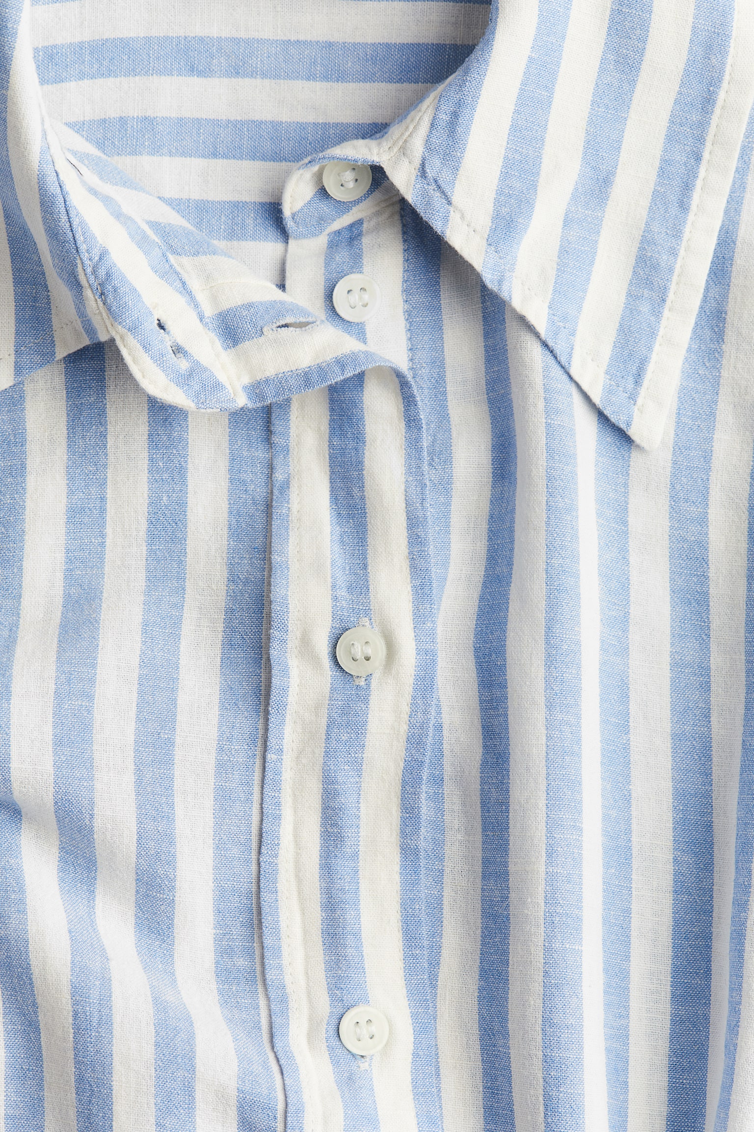 Oversized linen-blend shirt - White/Blue striped/Blue - 4