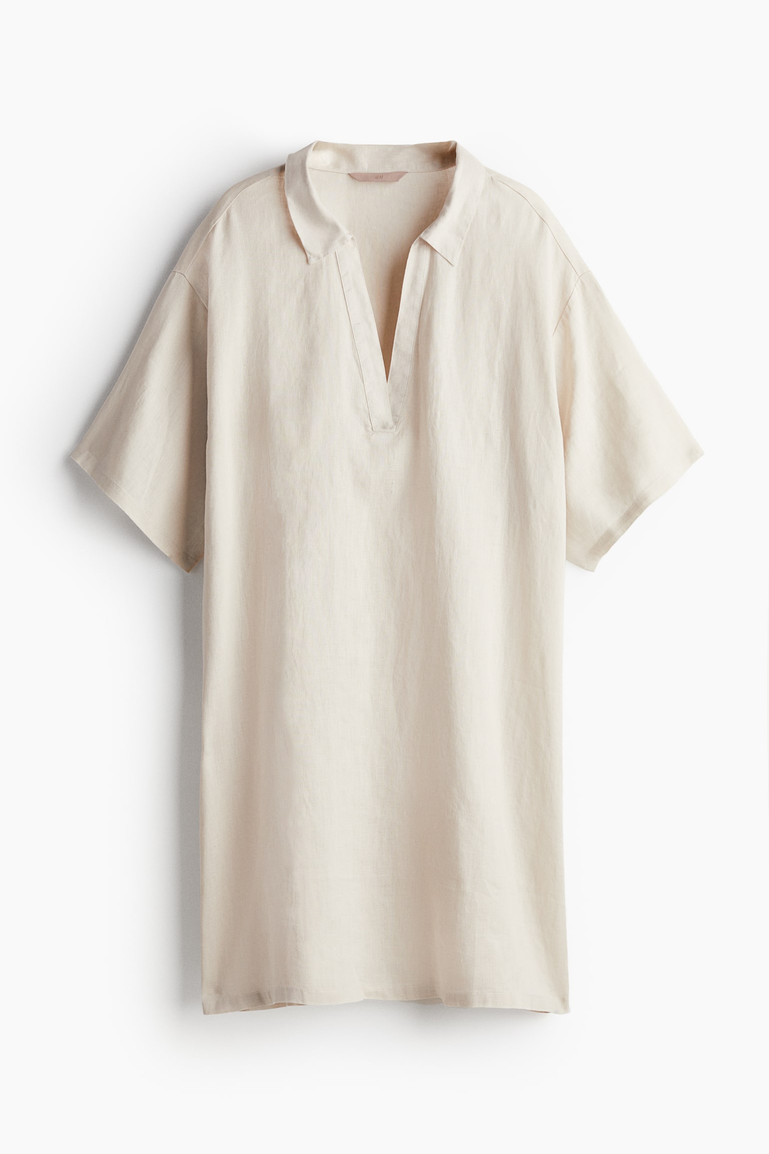 Collared linen tunic - Light beige/Black - 1