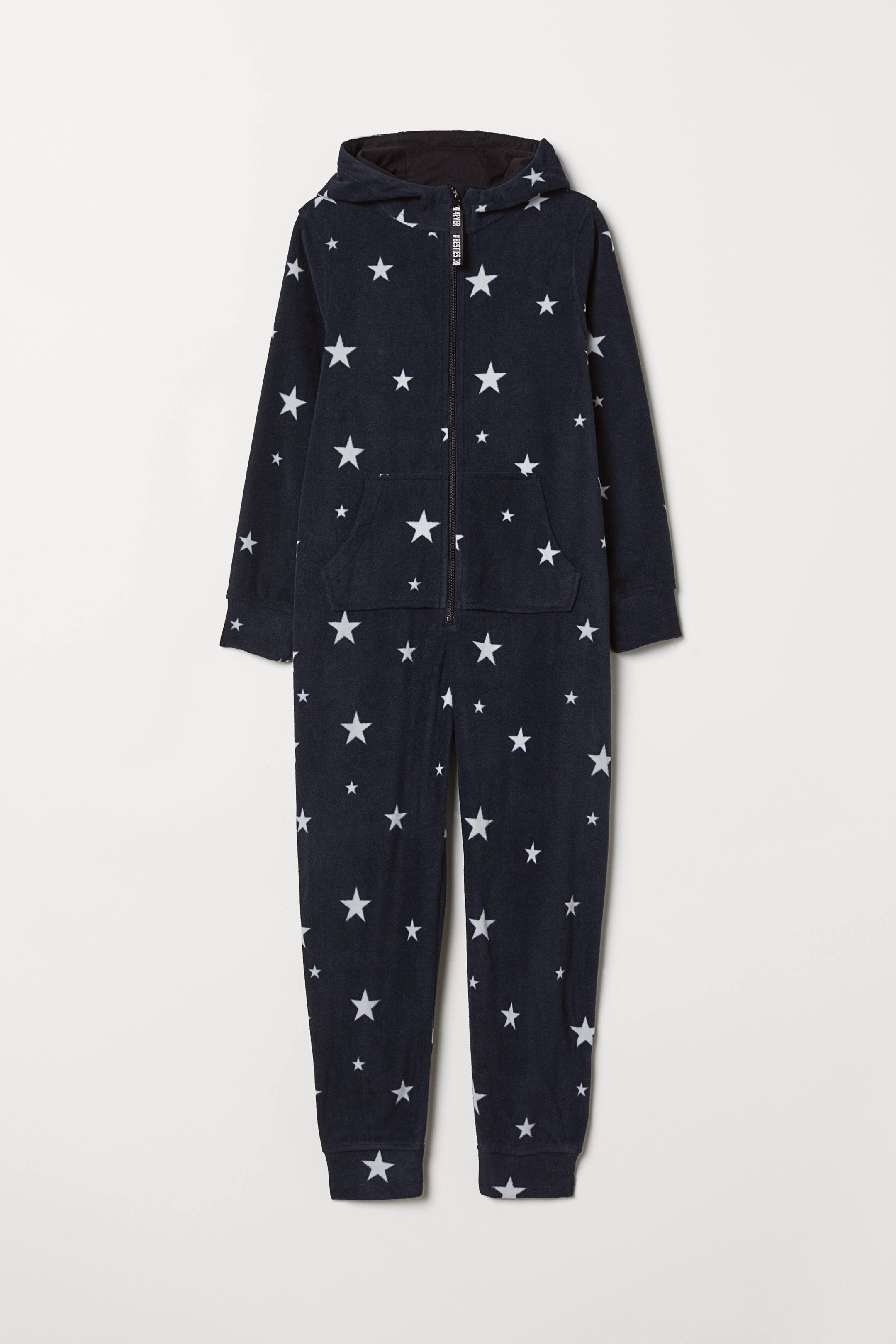View larger image: Fleece all-in-one suit - Black/Star print - Kids | H&M 1