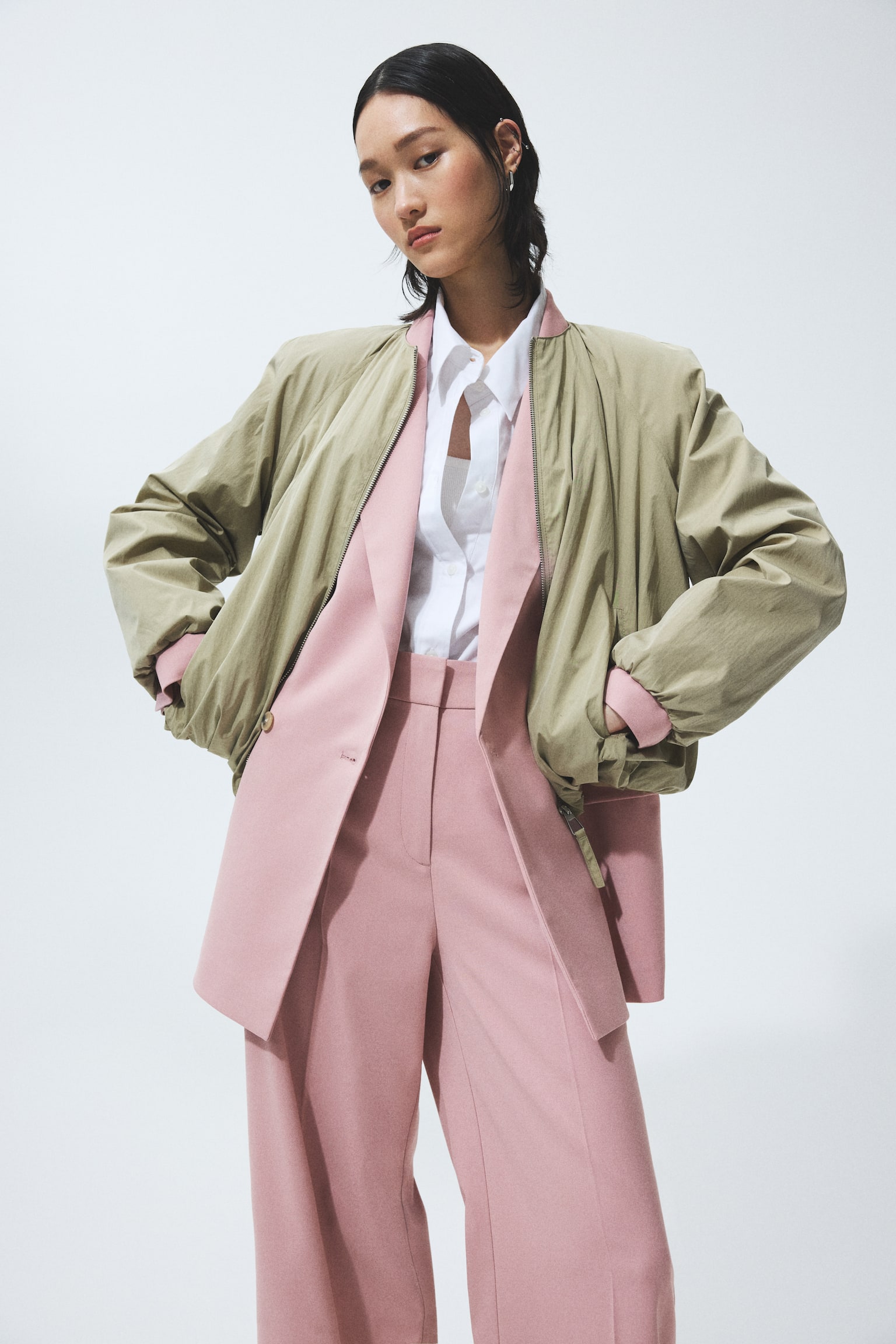 בלייזר עם כפתרה כפולה - ורוד בהיר/בז' בהיר - 3