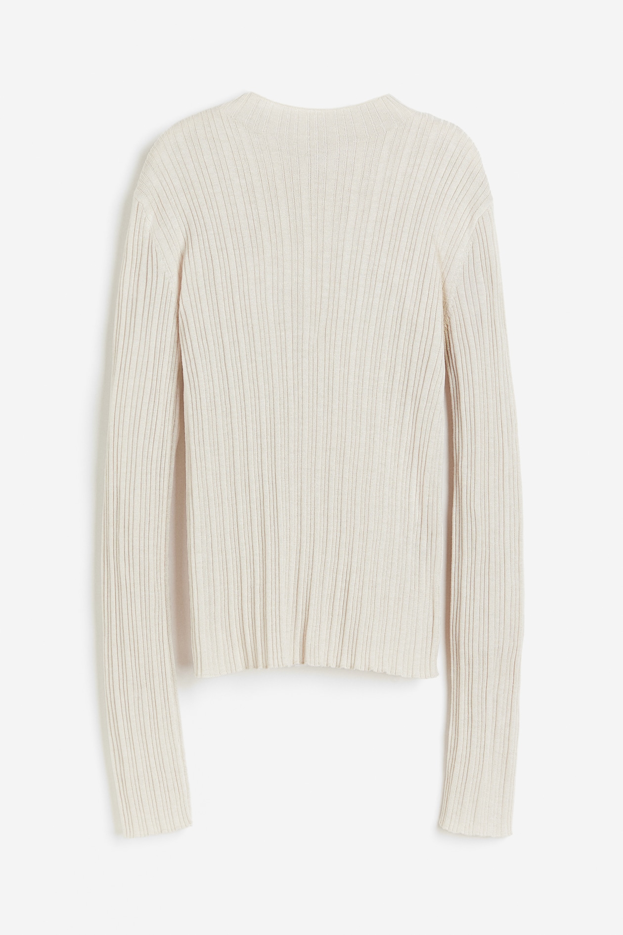 Rib-knit top - Turtleneck - Extra long sleeve - Beige - Ladies  