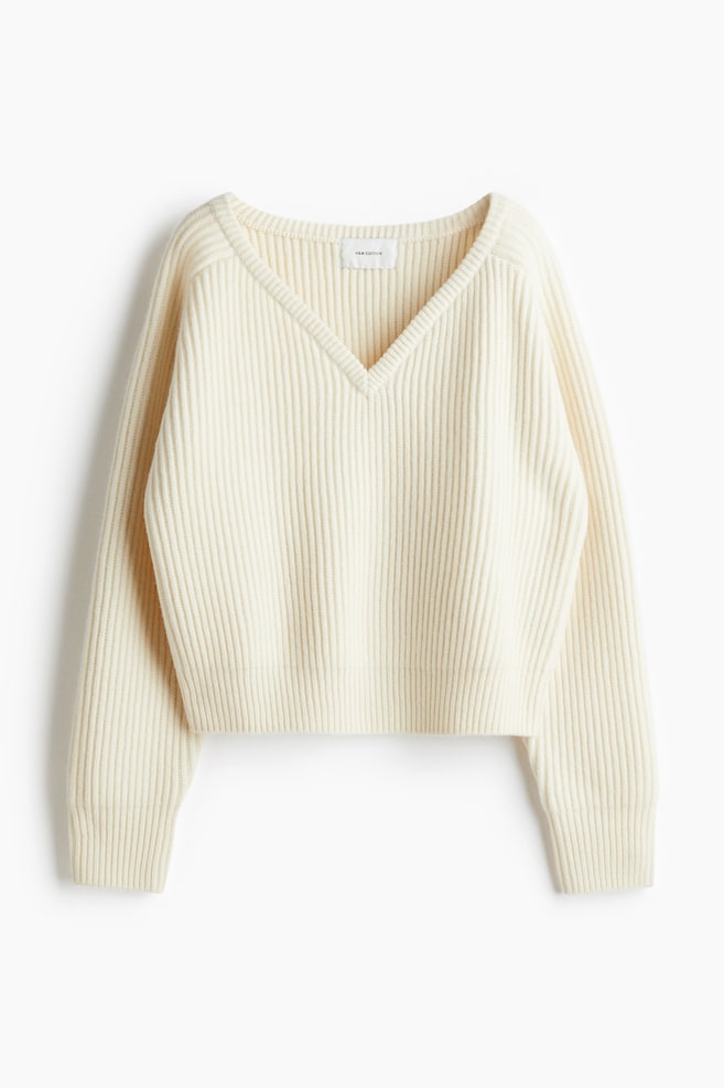 Rib-knit wool jumper - Cream - 1