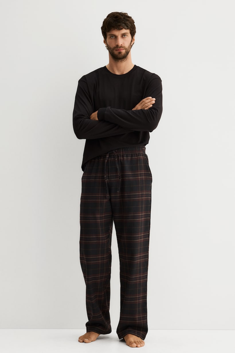 Pyjama, homewear, OEKO-TEX, tweedelig, T-shirt met lange mouwen, revers, zwart | Ulla Popken