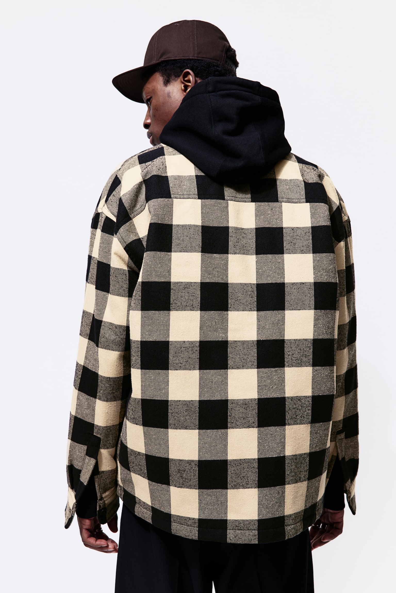 Loose Fit Padded Overshirt - Beige/Black check - 3