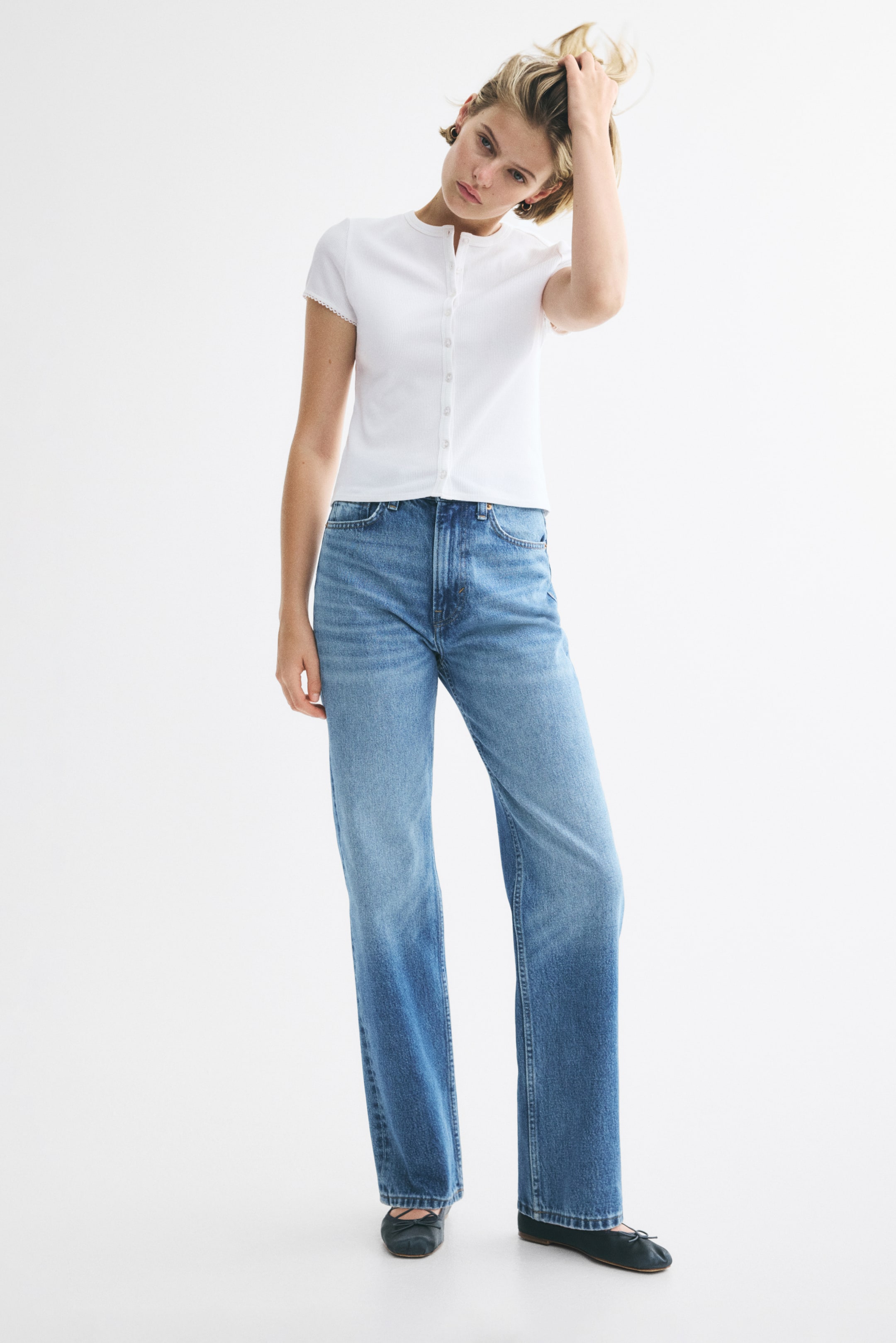 Ribbed Button-Front Top