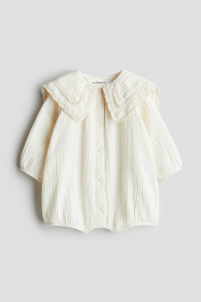 Cotton muslin romper suit - Cream - 1