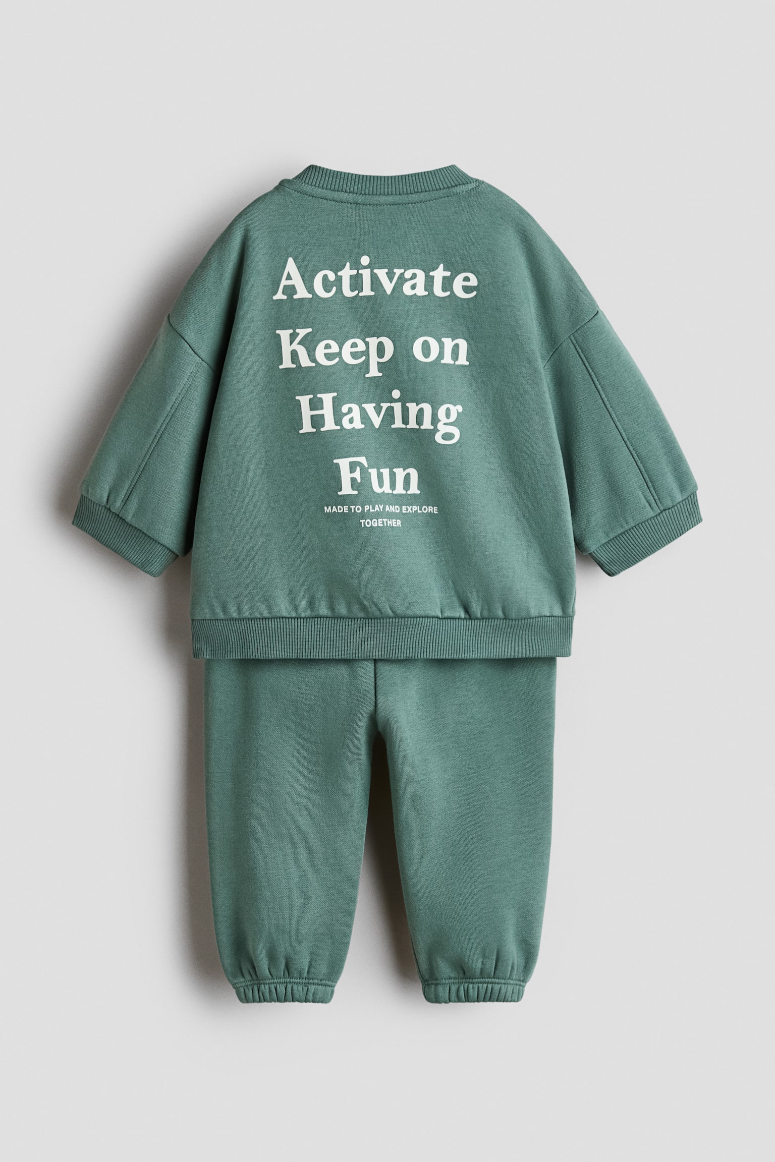 2 Parçalı Baskılı Sweatshirt Set - Yeşil/Run Jump Play - 2