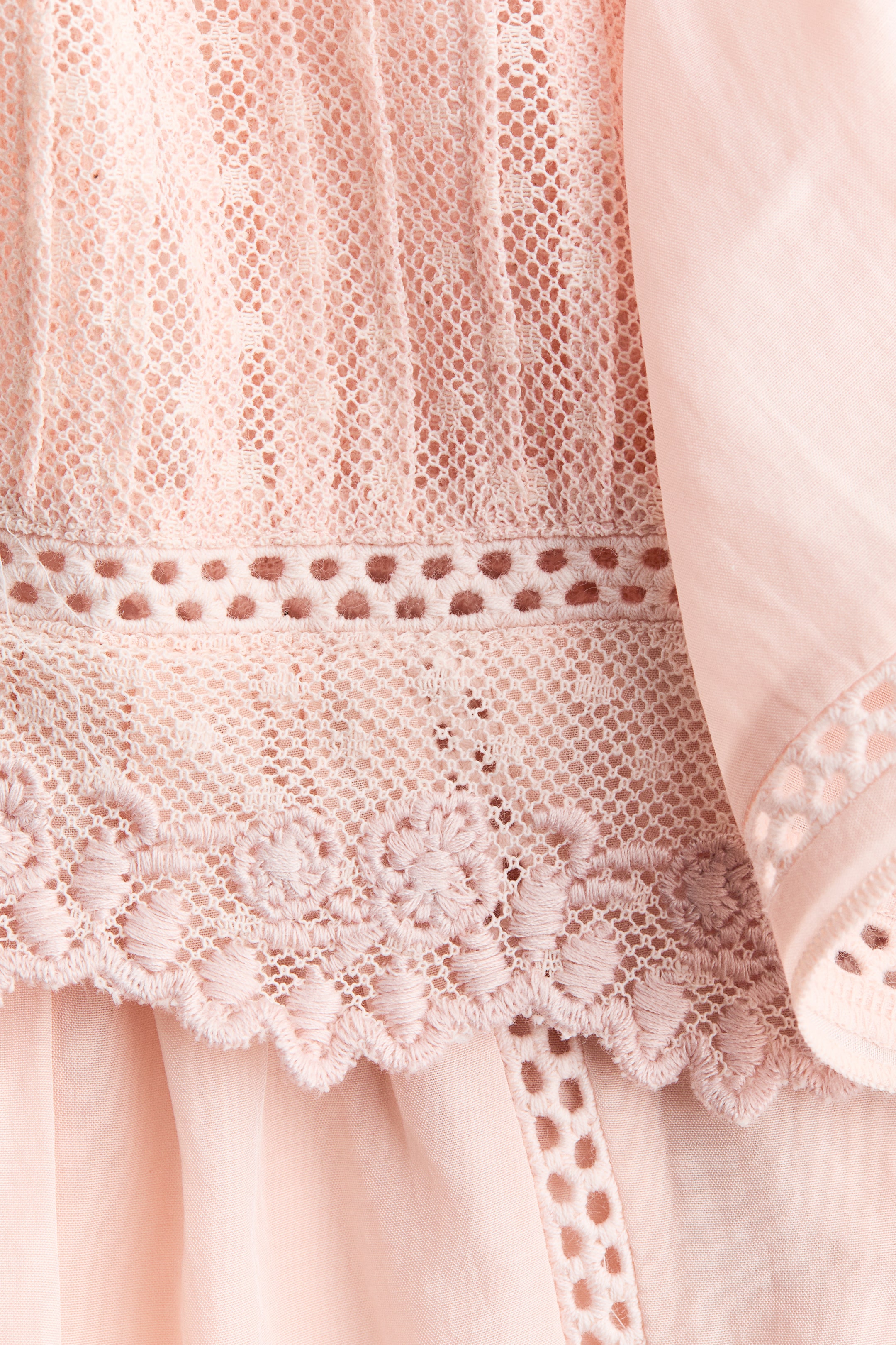 Lace-Trimmed Flutter-Sleeved Blouse