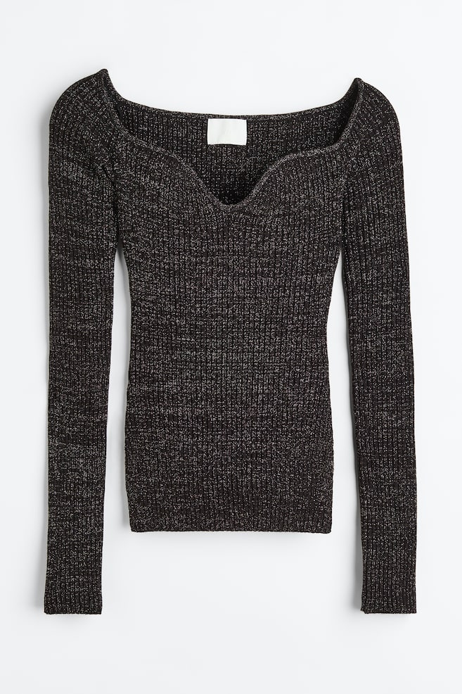 Top in maglia a coste glitter - Nero - 1