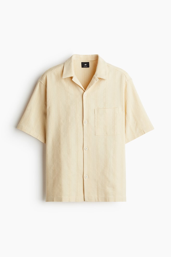 Regular Fit Textured resort shirt - Pale yellow/Cream - 1