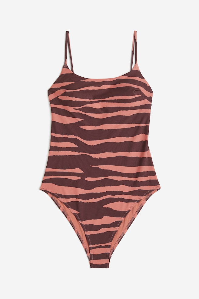 Padded-cup swimsuit - Brick red/Zebra print - 2