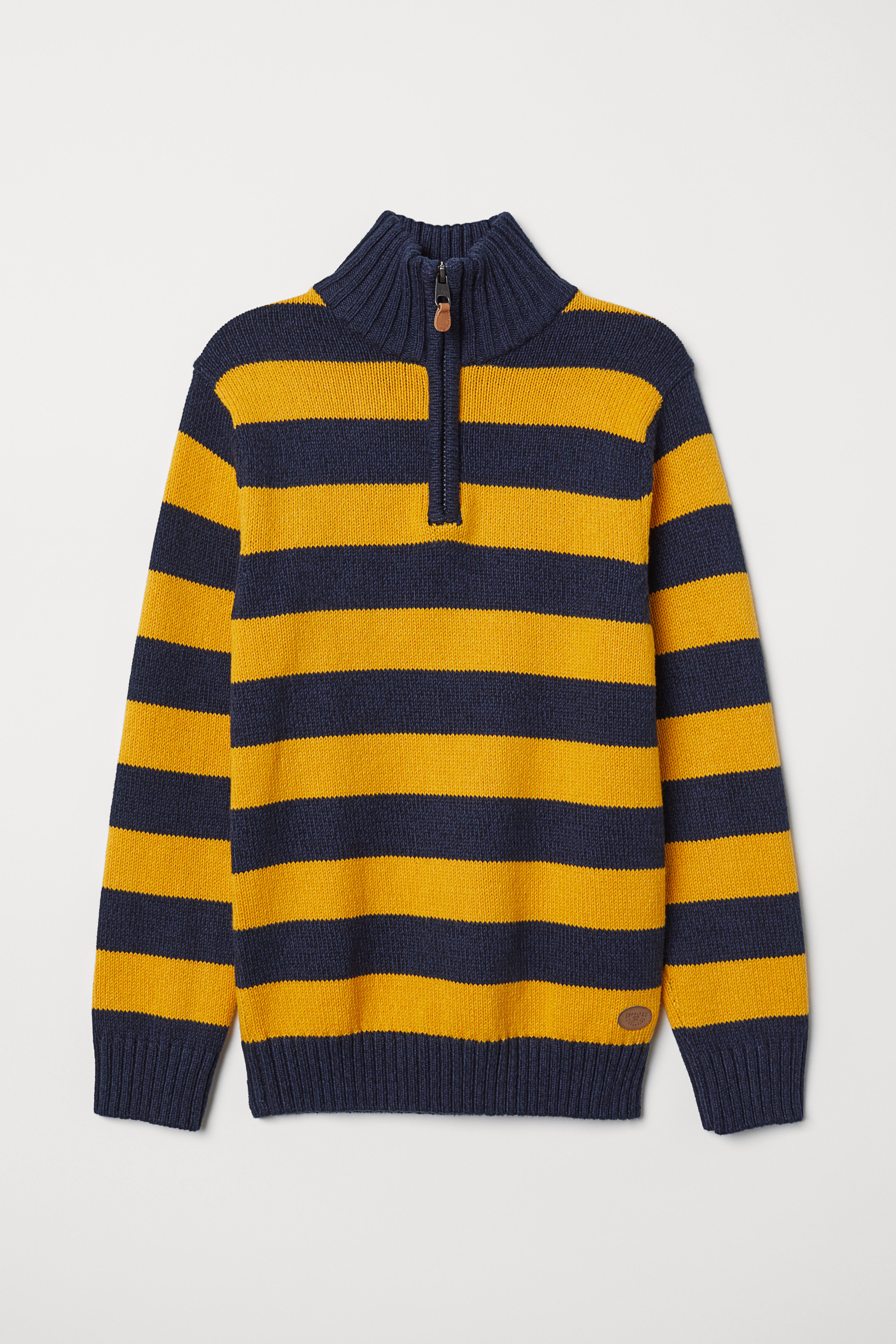 Knit Sweater with Collar Dark blue yellow striped Kids H M CA