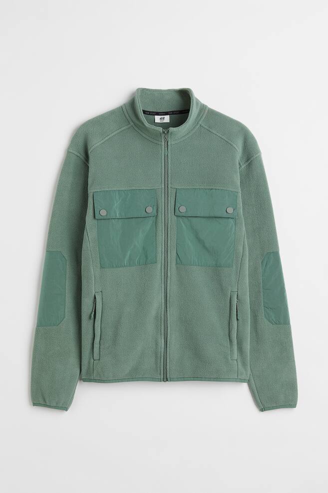 Fleece outdoor jacket - Green/Dark beige - 1