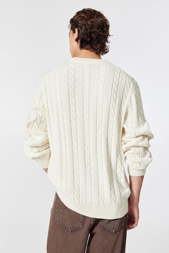 Regular Fit Cable-knit jumper - White/Dark yellow - 8