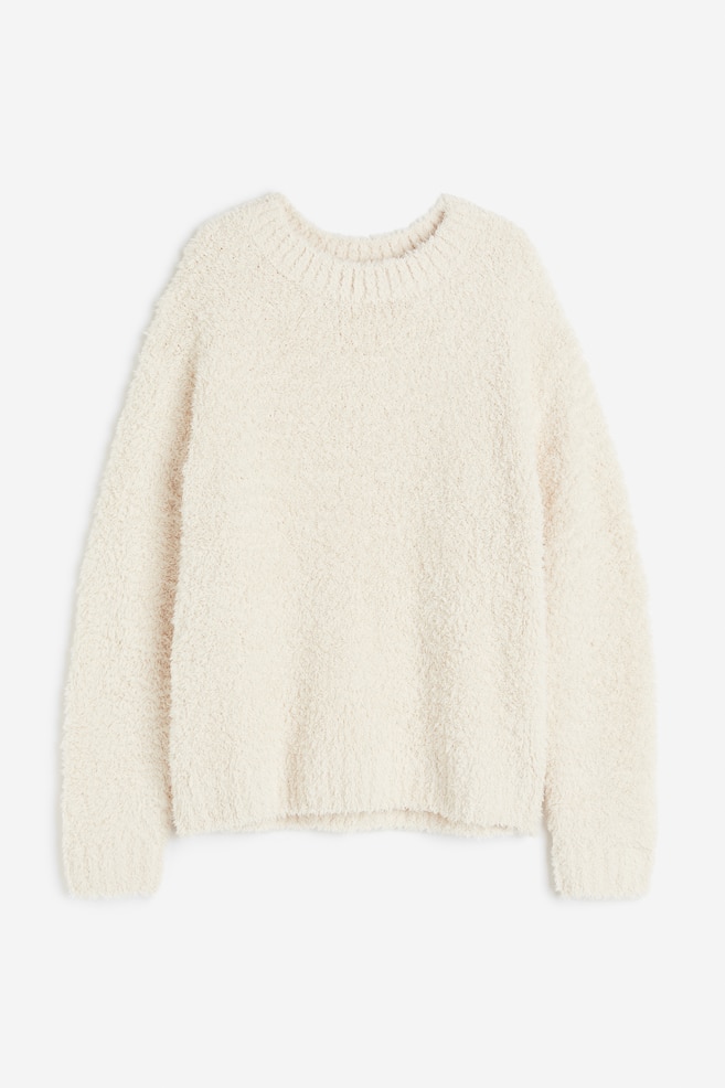 Fluffy-knit loungewear top - Natural white/Dark grey - 1