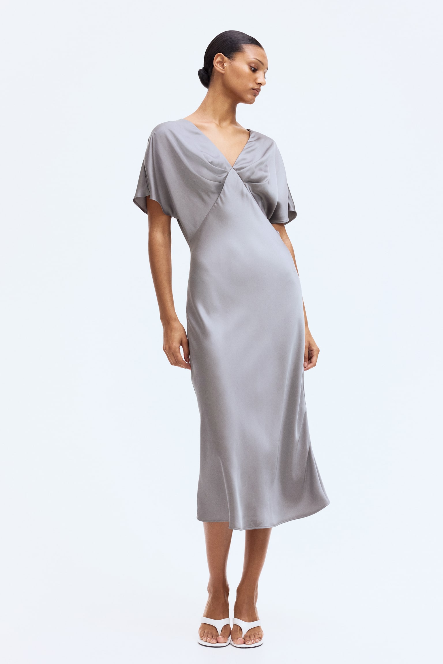 V-neck satin dress - Grey/Beige - 5