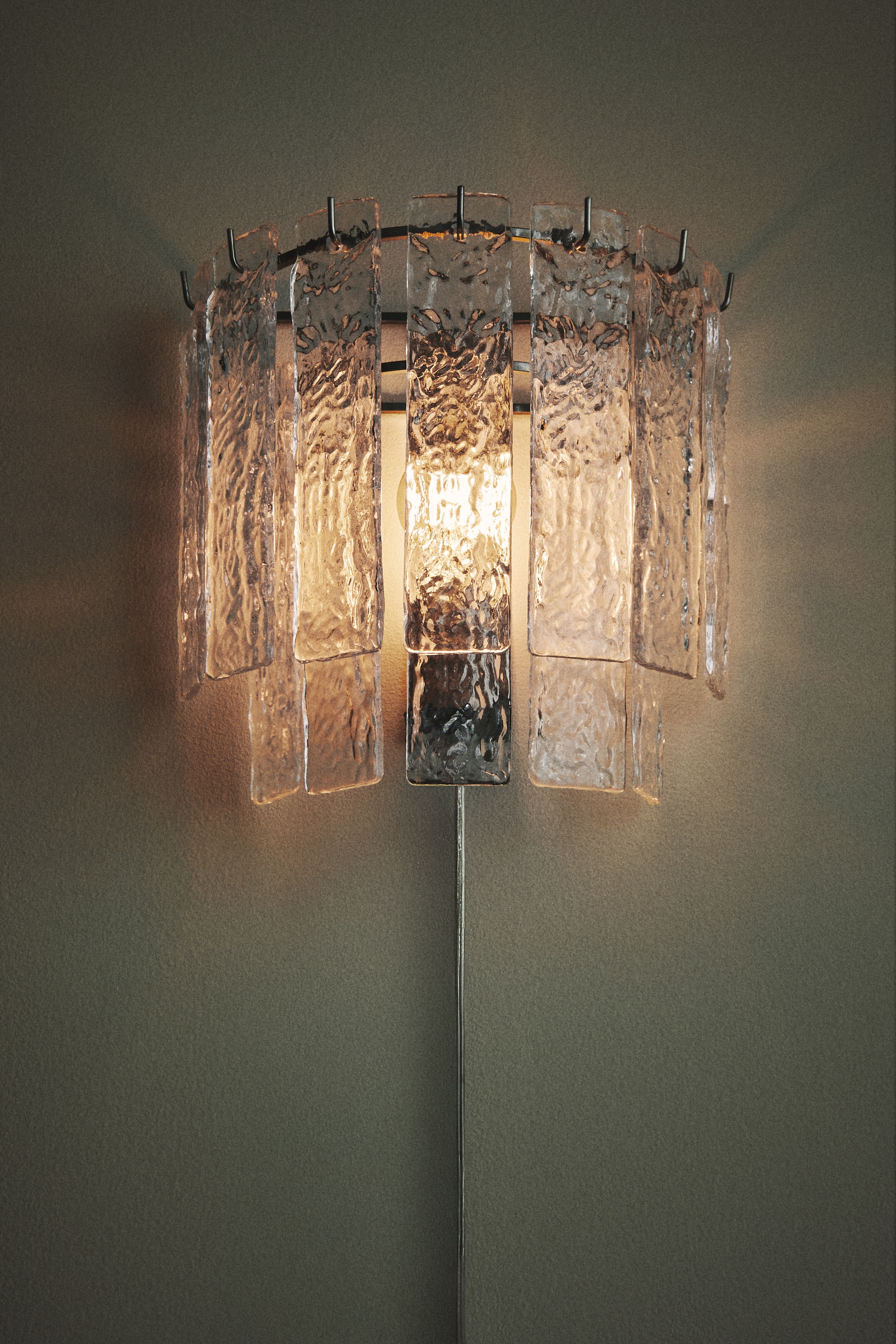 Метална лампа за стена със стъклени призми - Сребрист/Кафяв