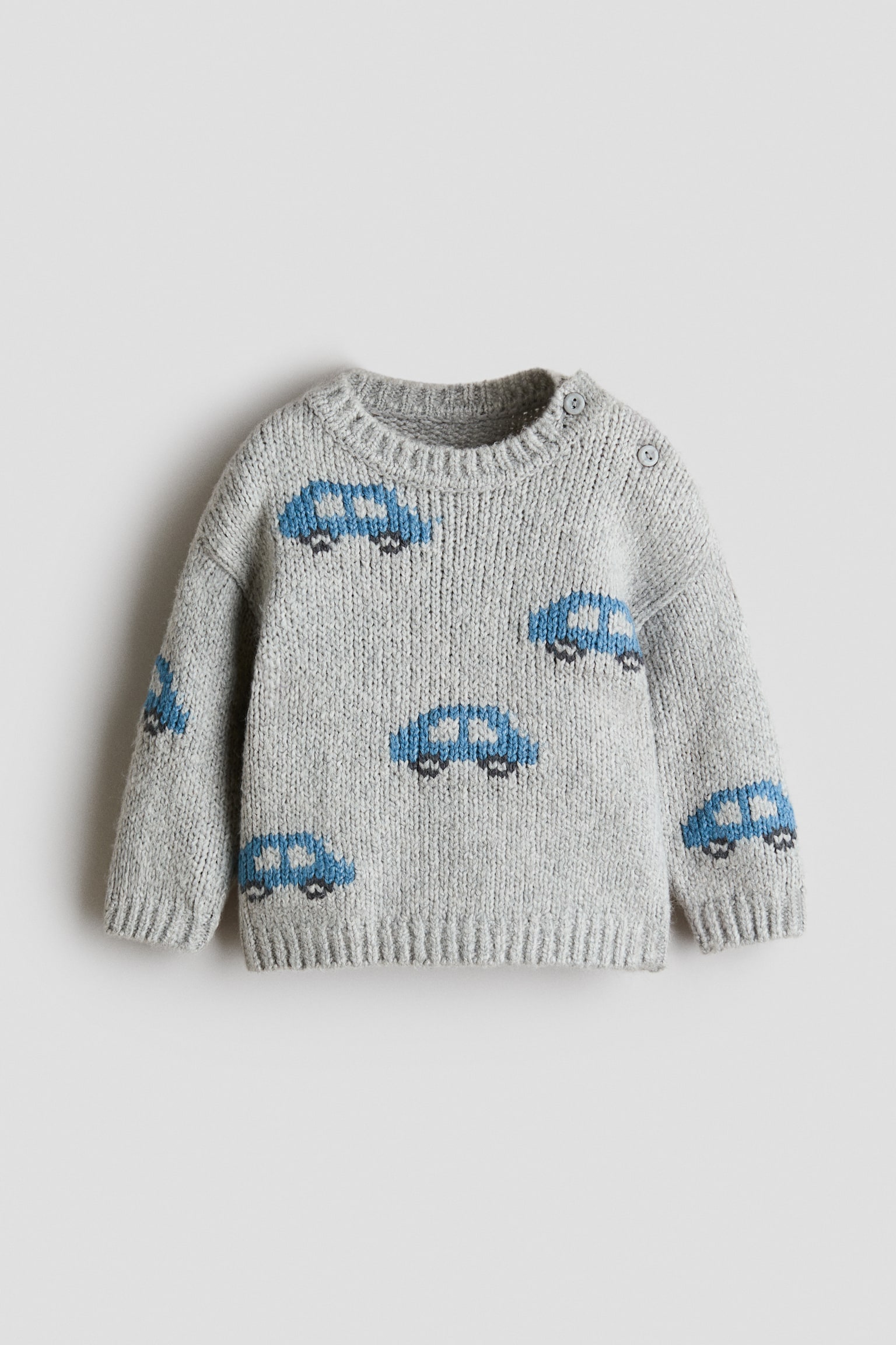 Jacquard Knit Sweater - Grey/Cars