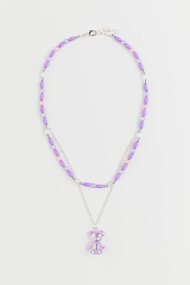 Halskette mit Perlen - Lila/Teddybär/Rosa/Mehrfarbig - 1