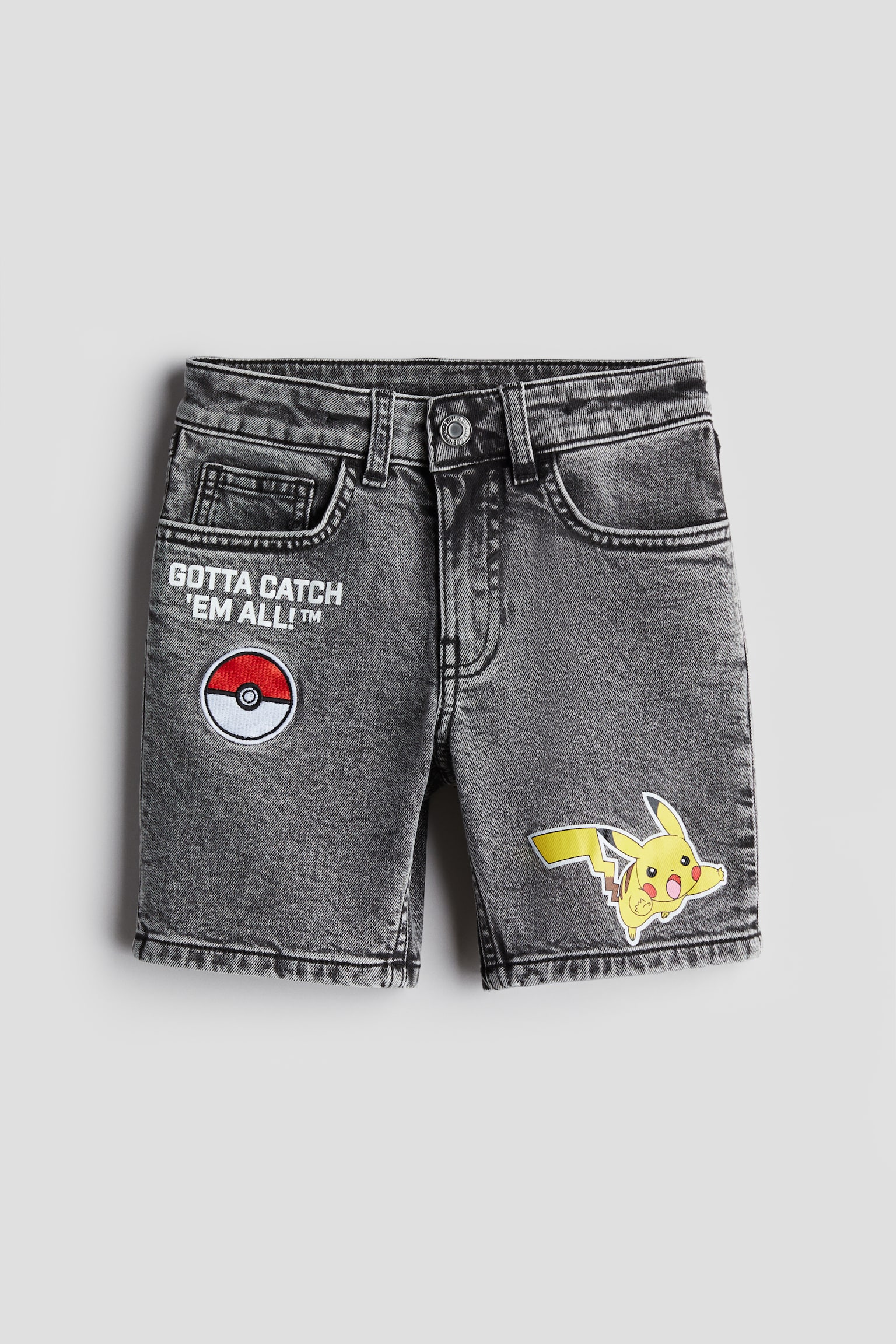 Motif-detail denim shorts - Dark grey/Pokémon - 1