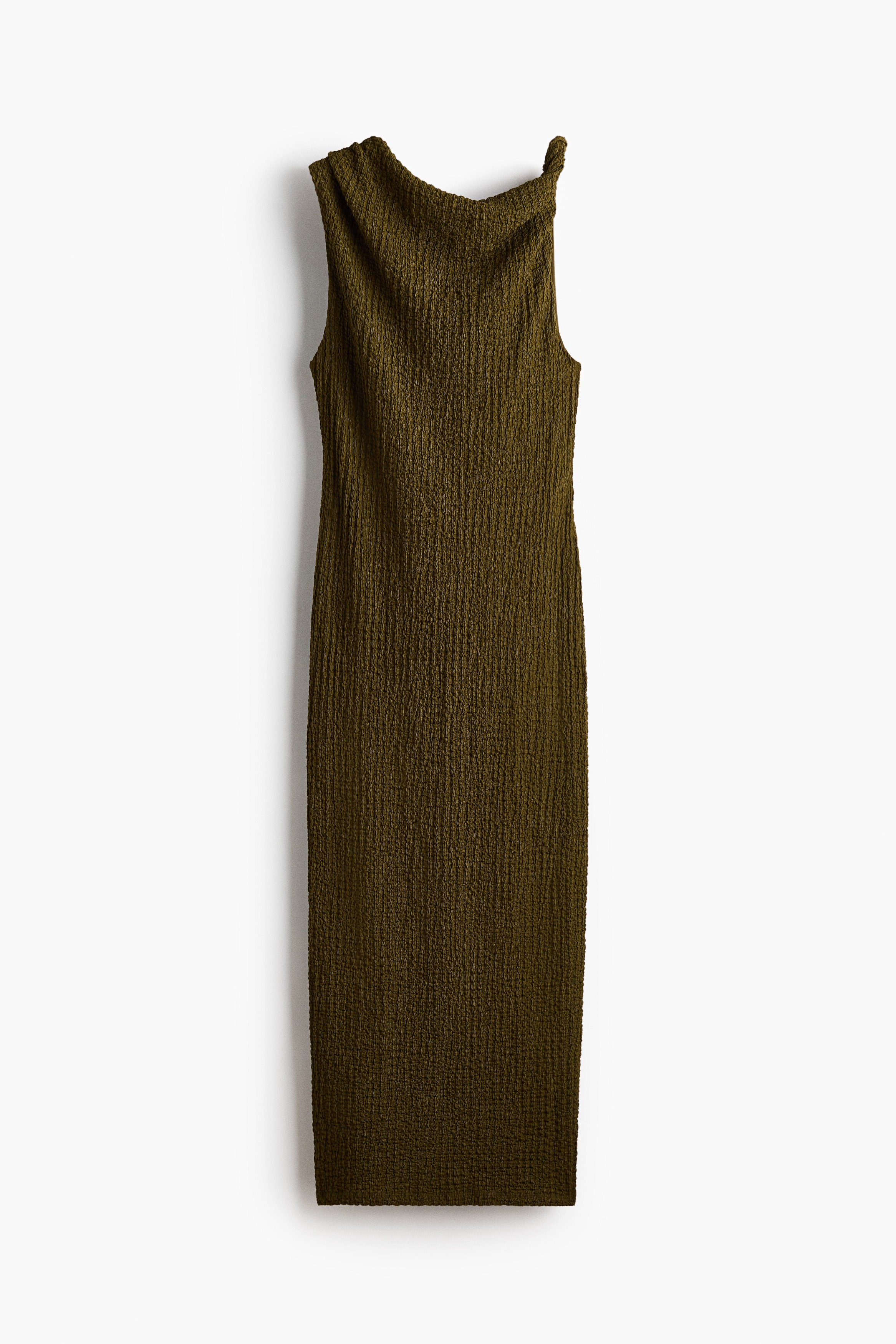 Vestido en punto texturizado - Verde caqui oscuro/Café oscuro