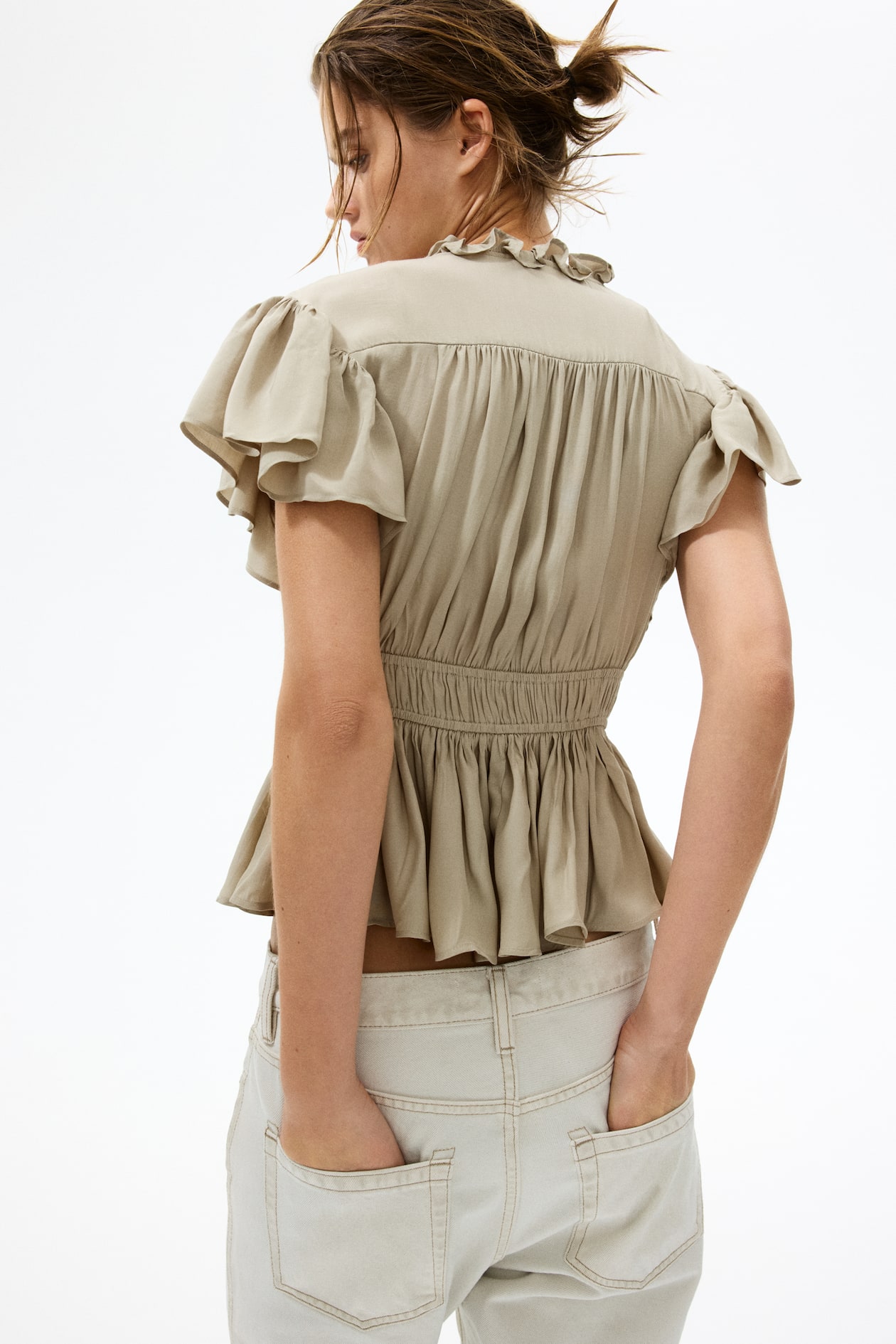 Flutter-sleeved peplum blouse - image 3