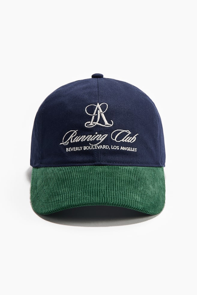 Casquette en twill avec visière en velours côtelé - Bleu foncé/Running Club - 1