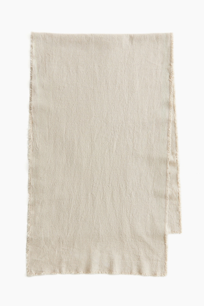 Tafelloper van linnenmix met franjes - Lichtbeige - 1