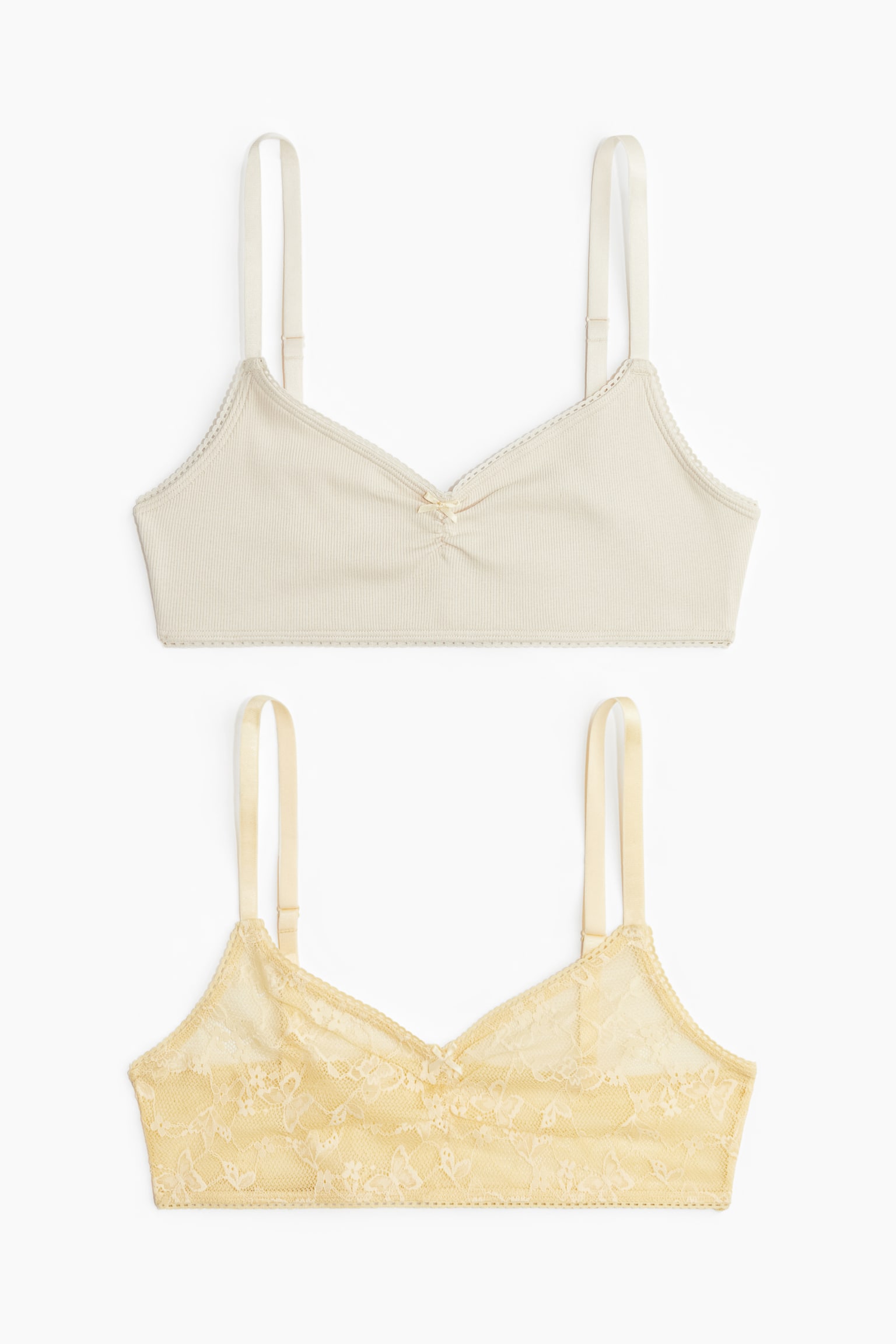 2-pack non-padded bralettes - Light yellow/Light beige - 1