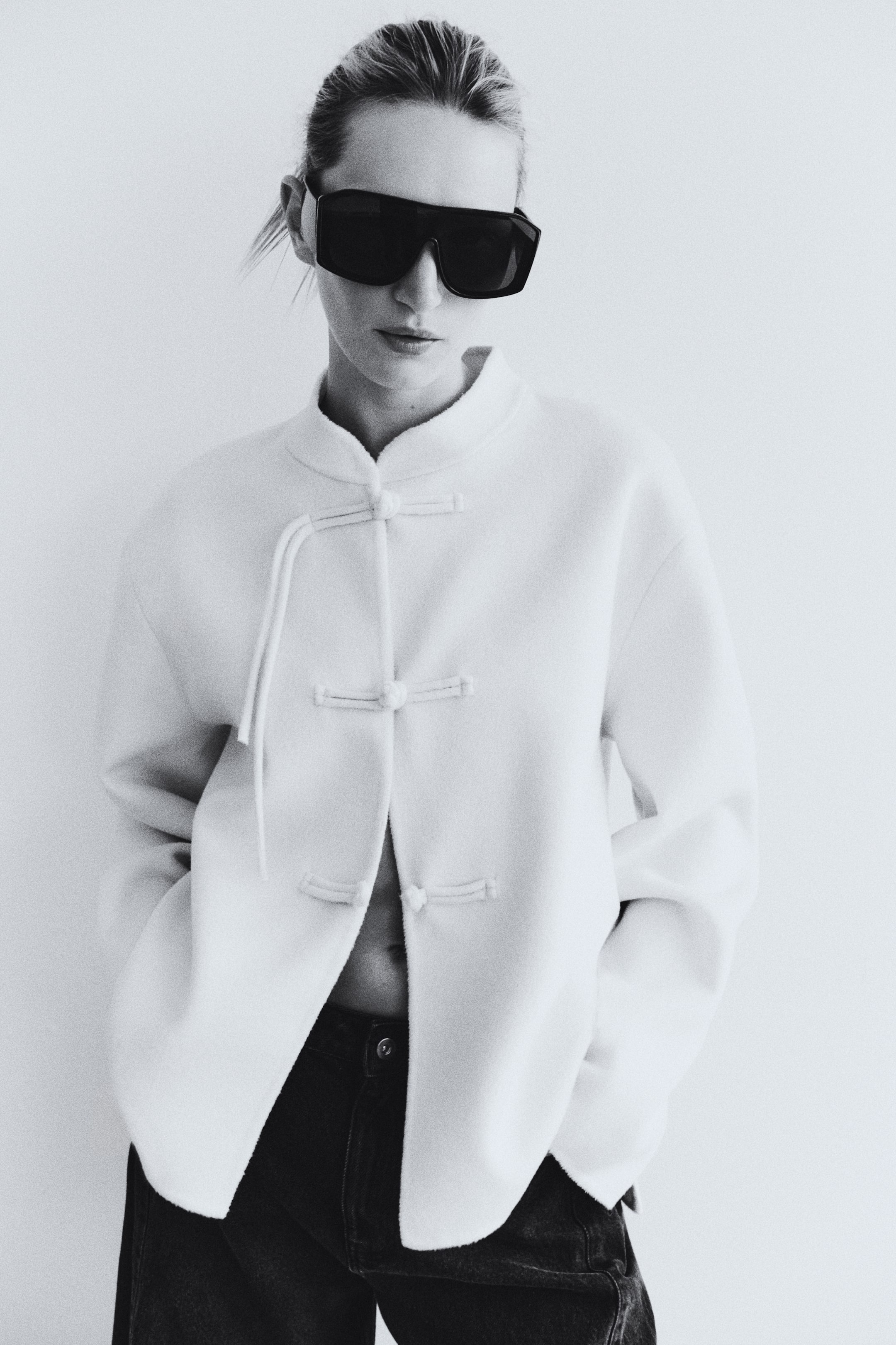 Wool-Blend Tie-Detail Jacket