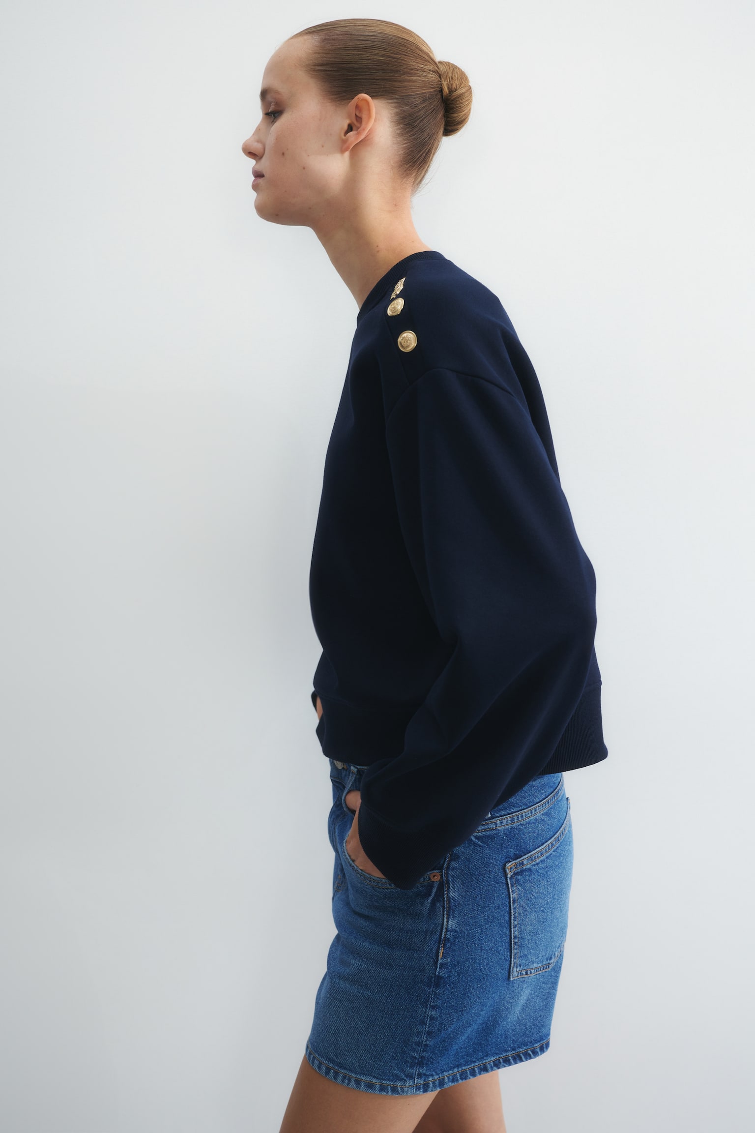 Button-detail sweatshirt - Navy blue/Light dusty pink/Black/Cream/Café de la Mairie - 4