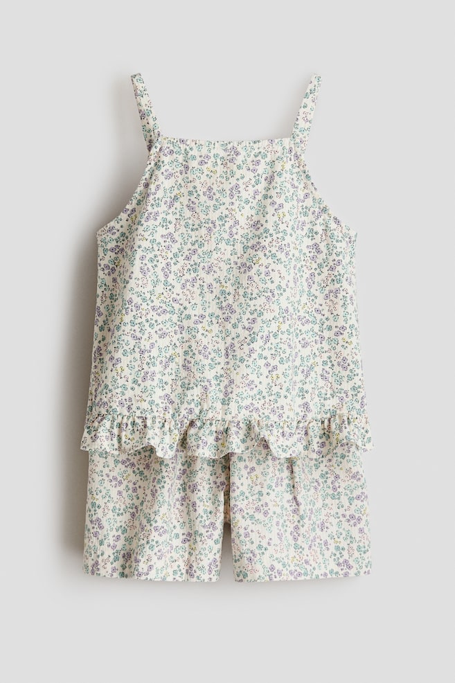 2-piece cotton seersucker set - Cream/Floral/Beige/Light purple striped - 1