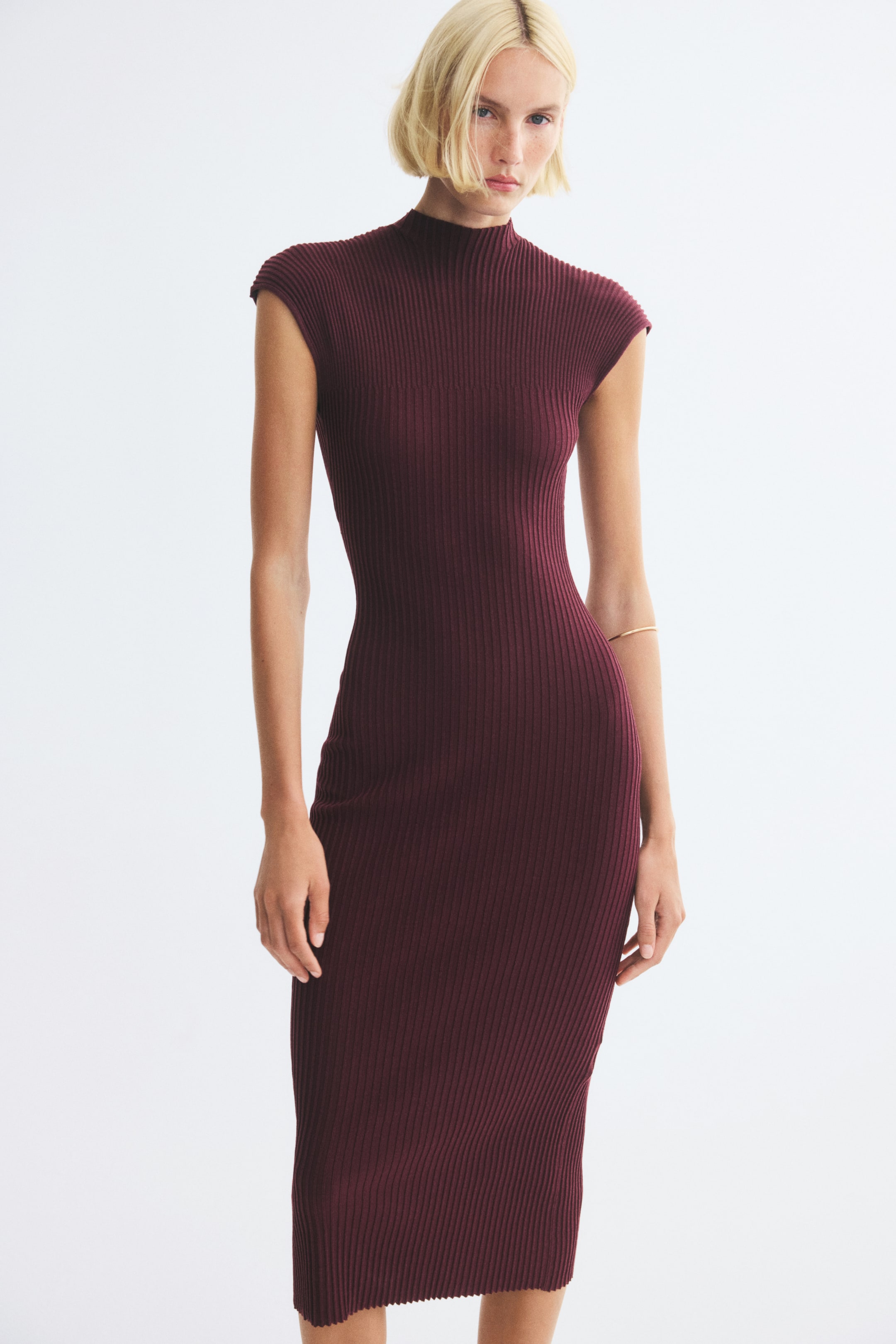 View larger image: Rib-knit turtleneck dress - Burgundy - Ladies | H&M 1