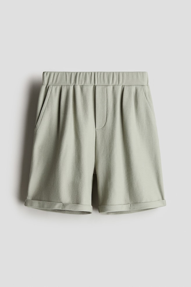 Loose-Fit Jersey Shorts - Light khaki green/Navy blue - 1